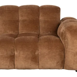 Sofa-Element Hackman mit rechter Armlehne in Velours Cognac, Gesamtansicht von vorne.