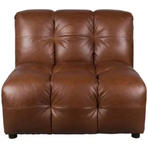 Modulares Sofa-Element Hackman ohne Armlehne in Schokobraun, Frontansicht mit gepolferten Sitzflächen und Rückenlehne.