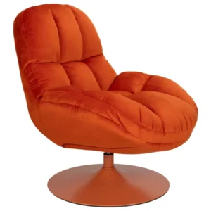 Loungesessel Beefy Orange, drehbar mit Samtstoff-Bezug und Metallfuß