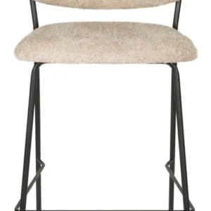 Barhocker Jolien im 2er-Set, Bouclé Beige mit schwarzem Metallgestell