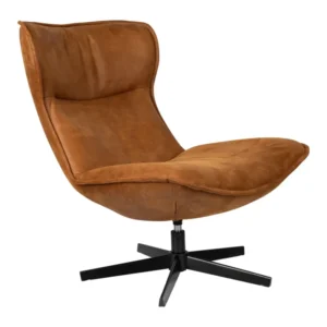 Loungesessel John Cognac mit drehbarem Metallgestell aus PU-Leder
