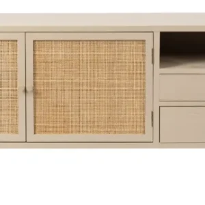 Sideboard Amaya im Japandi-Stil, Beige mit Rattantüren und Schubladen