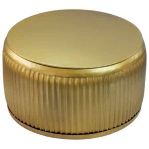 Couchtisch Rund Gold 60 cm mit Stauraum, rundes Metallgestell in Goldfarbe und glatte Tischplatte in Gesamtansicht.