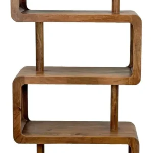 Standregal Mango Massivholz 80x160cm, Zickzack-Raumteiler in Braun mit gestaffelten Ablageflächen.