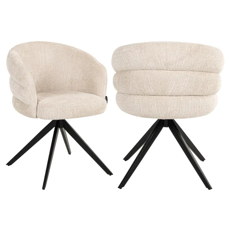 Esszimmerstuhl Serenity Niagara Beige mit gepolsterter Rückenlehne und schwarzem Drehgestell.