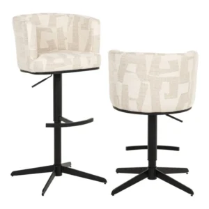 Barhocker Cheyenne höhenverstellbar und drehbar in Beige mit geometrischem Muster und schwarzem Metallgestell.