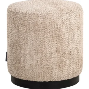 Hocker & Fußbank Yoda Ø45 cm in Beige mit schwarzem Sockel, Gesamtansicht von vorne.