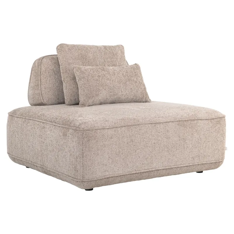 Sofa Tudor 1-Sitzer Mocca mit verschiebbarer Rückenlehne, beige Strukturstoff und verstellbaren Rückenkissen in Gesamtansicht.