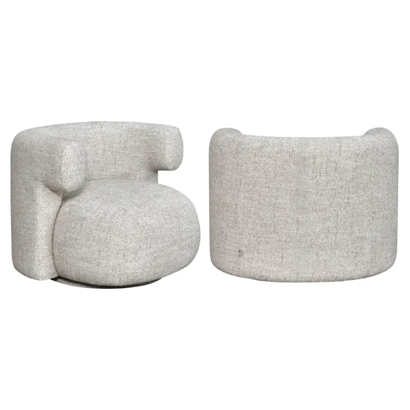 Lounge Stuhl Talley Cream Tweed mit Drehfunktion und gerundeten Armlehnen, Gesamtansicht von vorne.