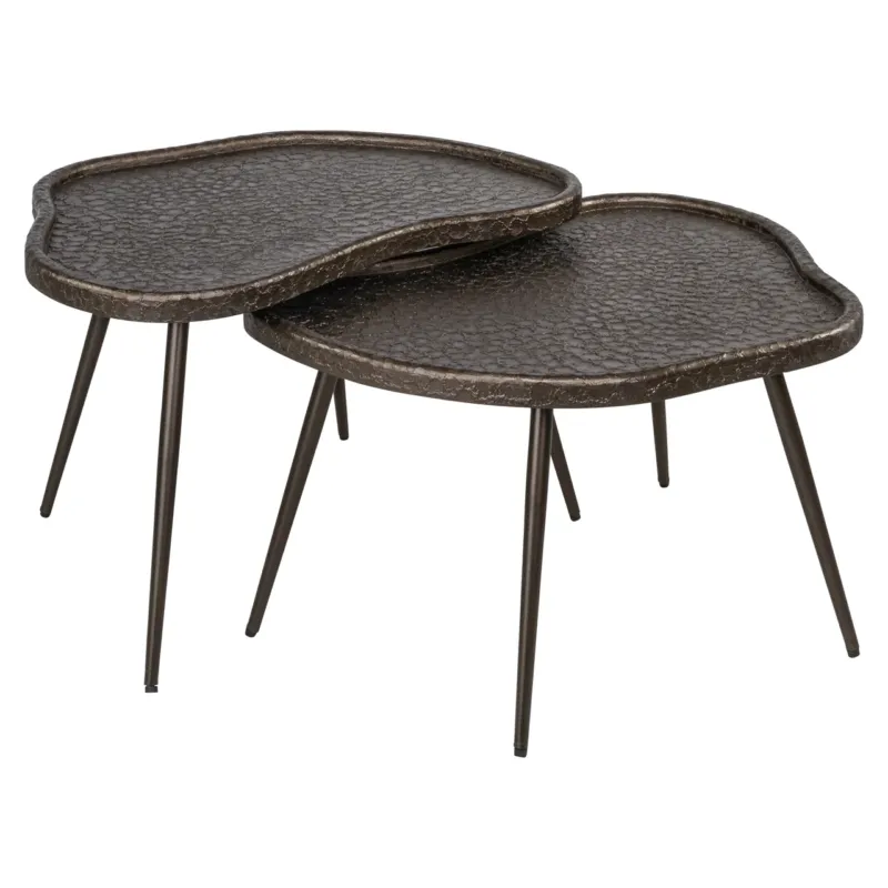 Richmond Couchtisch Bean Bronze im 2er-Set mit organisch geformten Tischplatten und Metallbeinen.