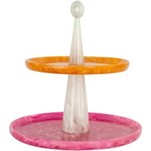 Kuchenplatte Posy pink/orange - erhöhte Tortenplatte aus Harz