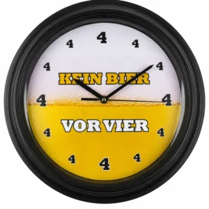 Wanduhr "Kein Bier vor 4" mit Sound | lustige Bier Uhr mit Zisch Geräusch zur vollen Stunde