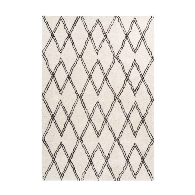 Teppich – Hochflor Design, Geometrisches Linienmuster, Elfenbein Farbton, 80 x 150 cm - Orlando 325 | Kayoom
