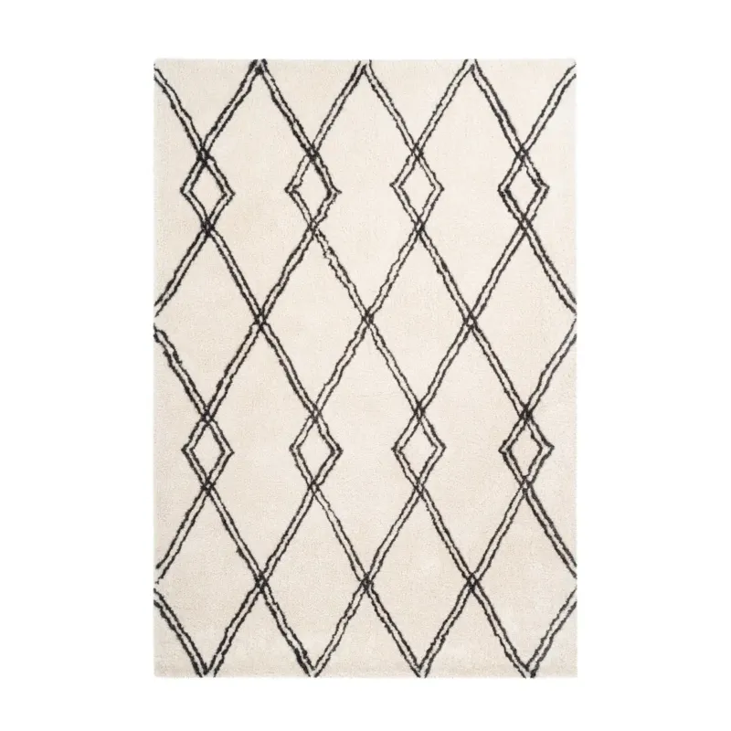 Teppich – Hochflor Design, Diamantgitter Muster, Elfenbein Farbton, 160 x 230 cm - Orlando 125 | Kayoom