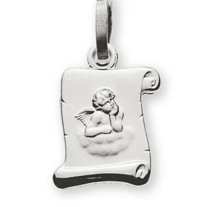 Anhänger Engel Medaille Weissgold 750 Schriftrolle