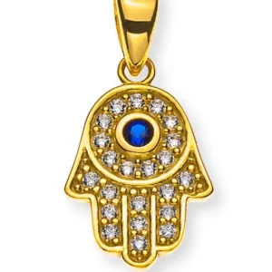 Anhänger Fatimas Hand Gelbgold 375 mit 23 Zirkonias, Nazar