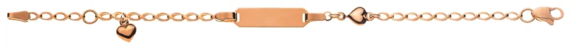 Armband Fantasie mit Herzli Rotgold 750 mit Gravurplatte rechteckig lang