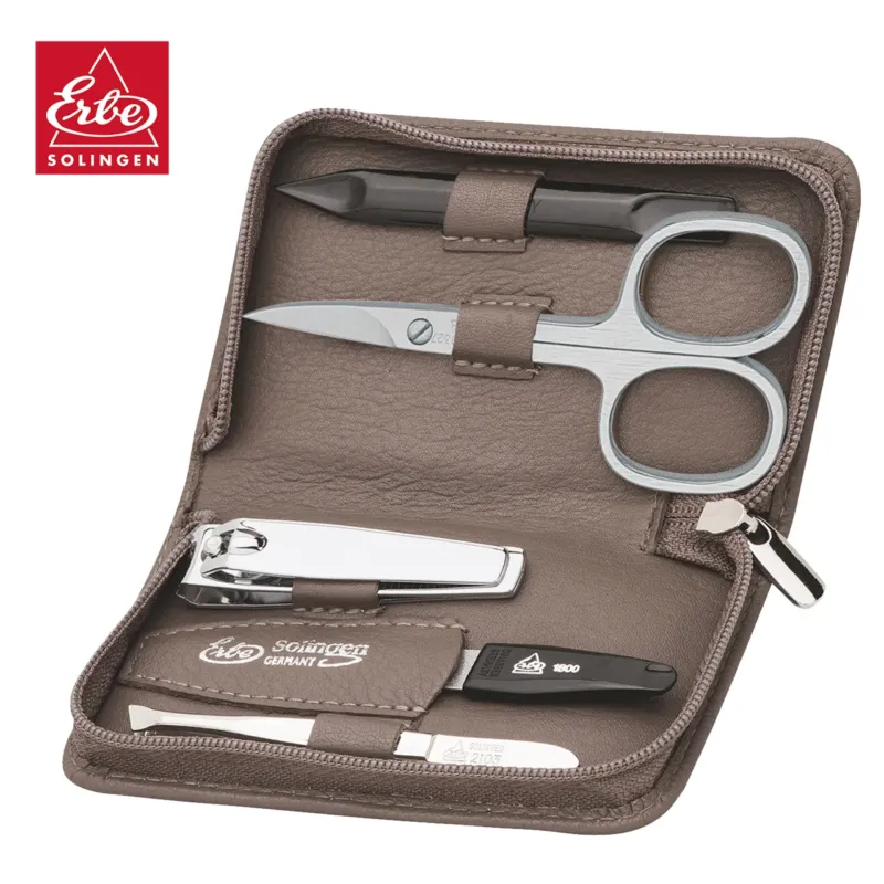 Erbe-Manikuere-Set-5-tlg-Linkshaender-Reissverschluss-9209-RV-Etui-taupe-lafueliki