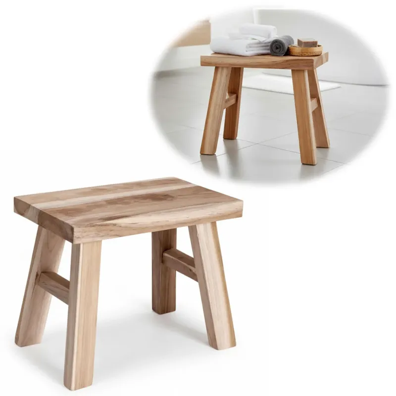 KI-generiertes Bild Vintage Holz Fußhocker Braun Rustic 24cm Tritthocker Schemel Fußbank Bänkchen