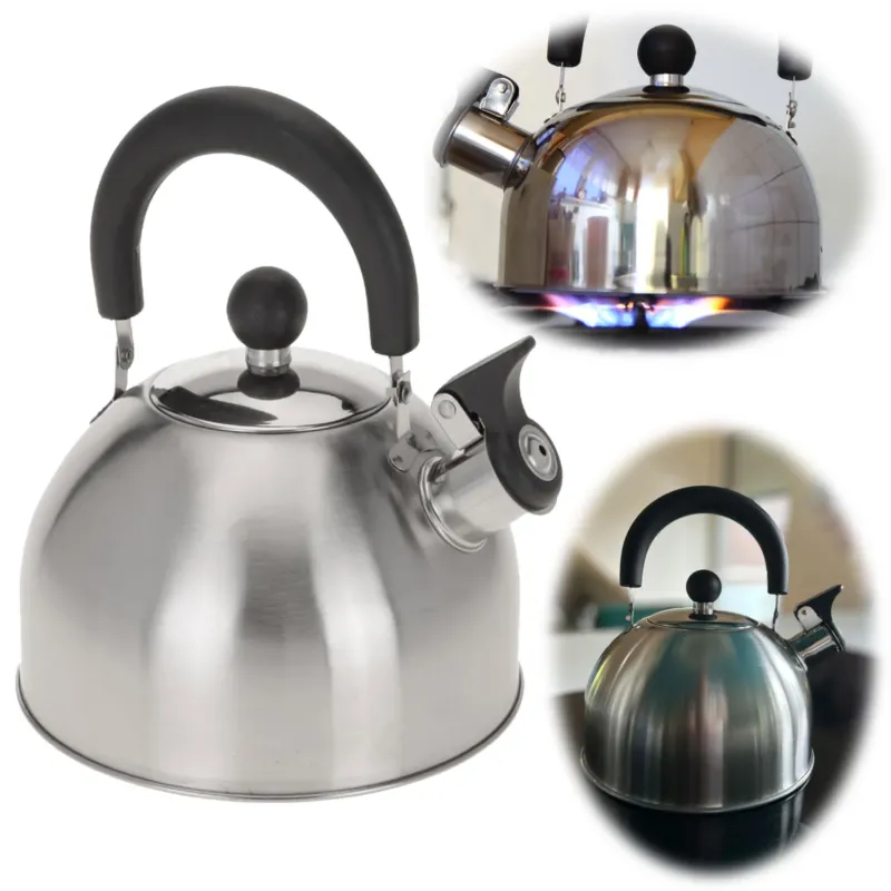 KI-generiertes Bild Edelstahl Flötenkessel 2,5L Camping Wasserkessel Pfeifkessel Teekessel