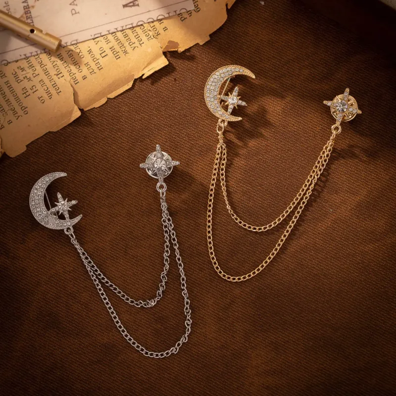 Creative Moon Chain Brooch - Gold and Silver 2-Piece Set