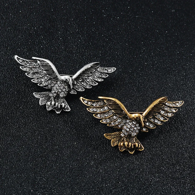 Retro Gold Silver Eagle Spreading Wings Diamond Brooch 2 Pack