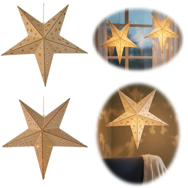 KI-generiertes Bild 3D Holzstern Ø 40cm Braun 10 LED Beleuchtet Weihnachtsstern Faltstern