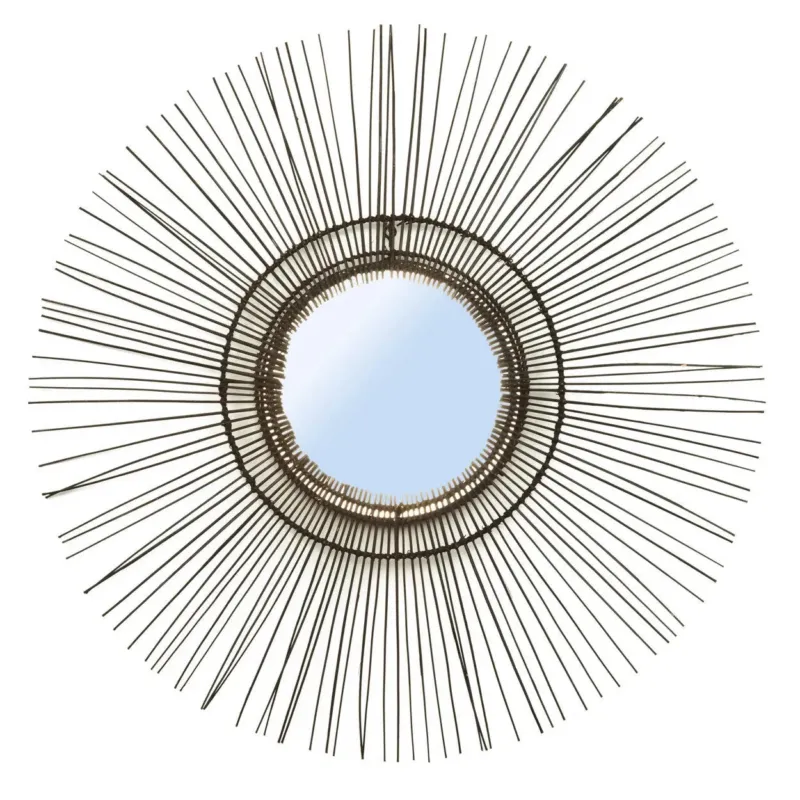 Spiegel – Rattan, Tropisches Design, Schwarzer Rahmen, L - Tropical | Bazar Bizar Antwerp