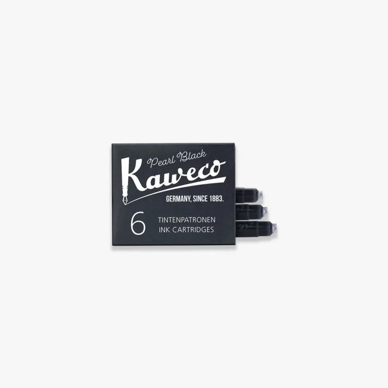 A pack of Kaweco brand black ink cartridges, containing 6 pieces, displayed against a white background.