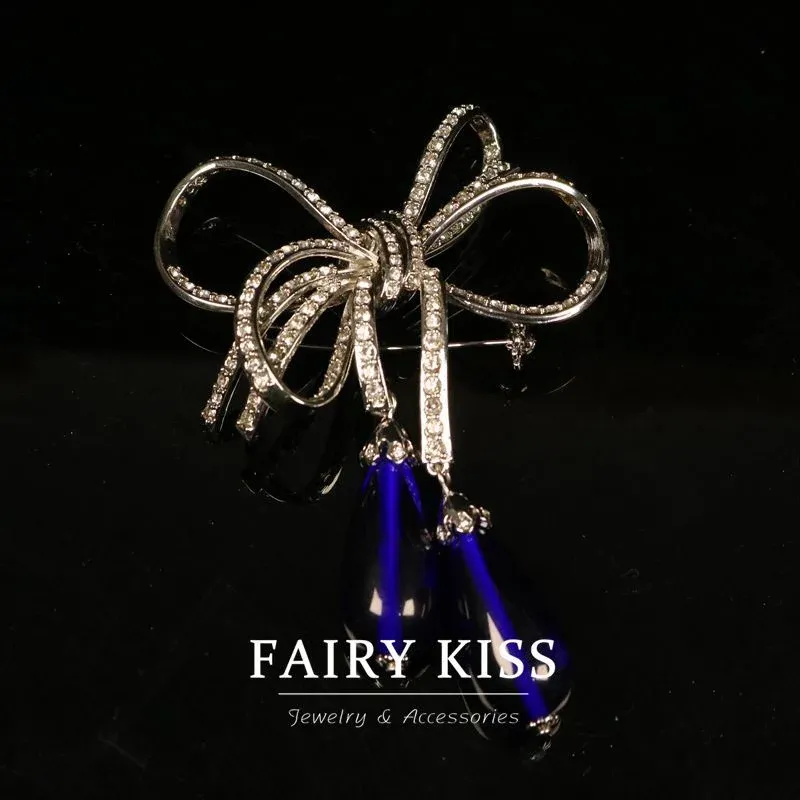 Copper Bow Brooch Fully Adorned with Rhinestones and Glass