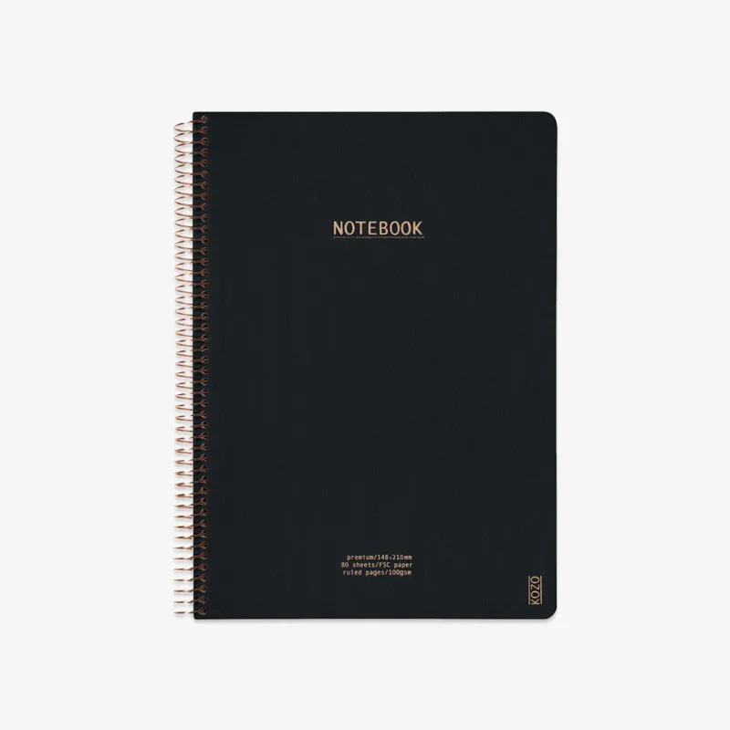 KOZO SPIRAL-BOUND NOTEBOOK A4 // BLACK