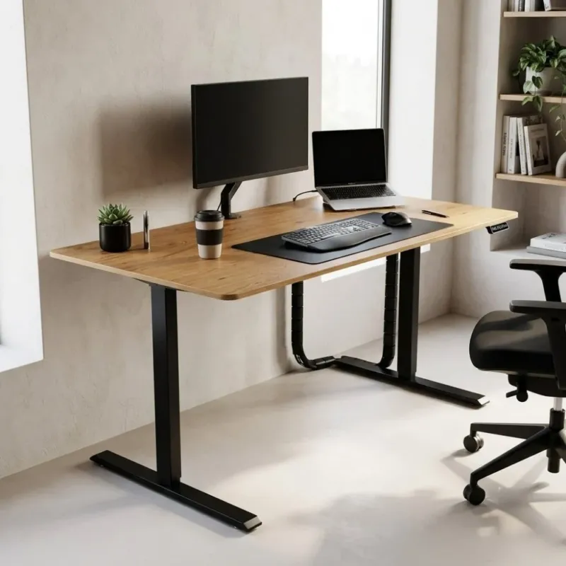 Höhenverstellbarer Schreibtisch KANTOR 120cm Eiche Metall