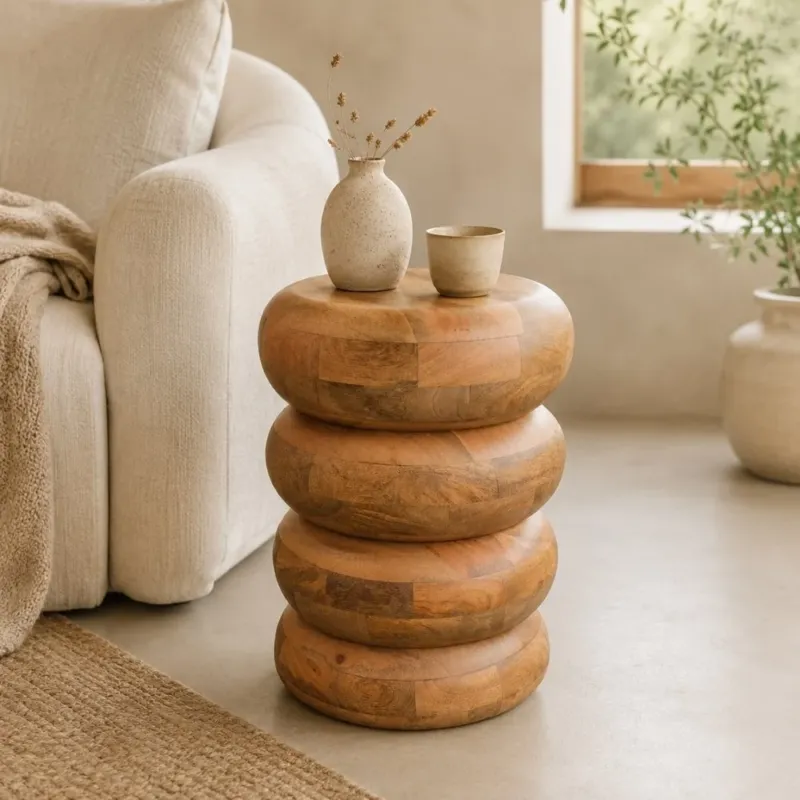 Massivholz Beistelltisch KITAR-A 50cm Mangoholz natural Handmade