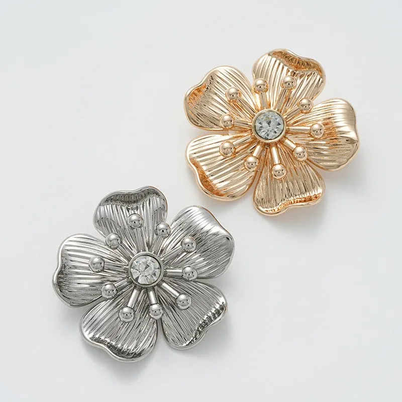 43mm Fashion Flower Rhinestone Metal Brooch for Coat Dress 2pcs