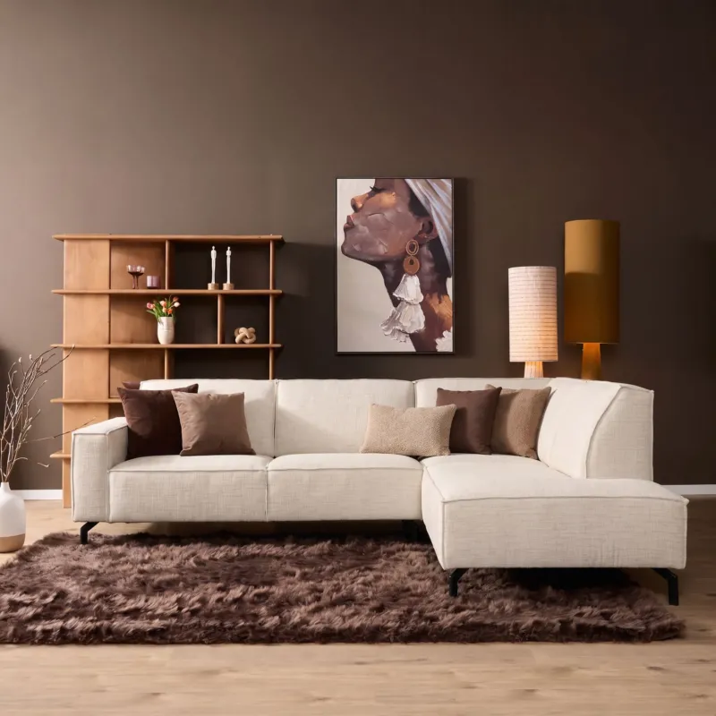 Ecksofa – Baltimore Bezug, Beige Farbe, Rechts Divan - Floris | Starfurn