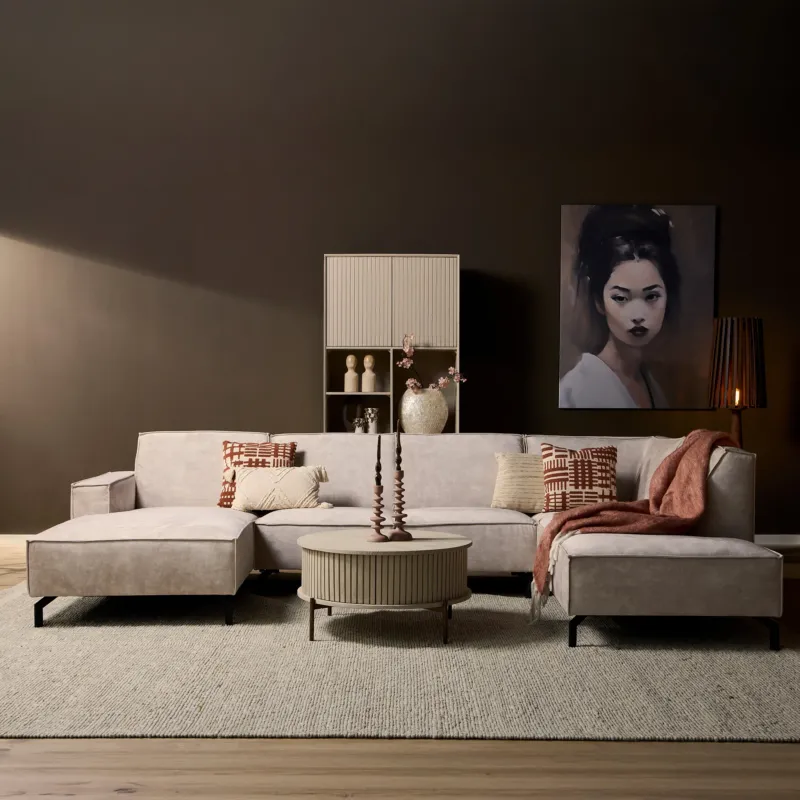 U-Sofa – Velvet Bezug, Beige Farbe, U-Form - Floris | Starfurn