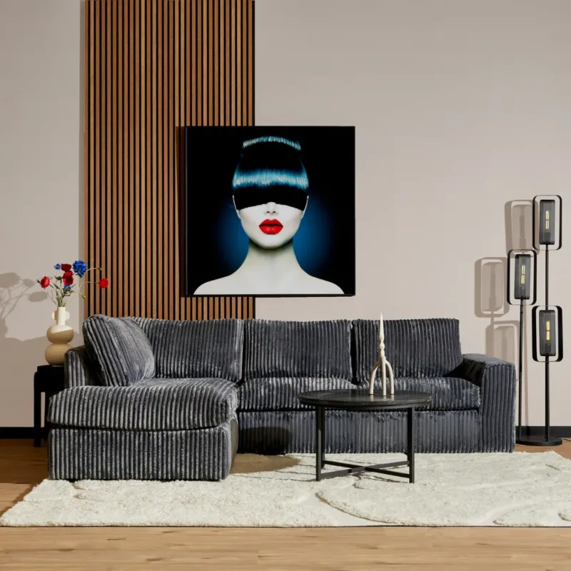 Ecksofa – Antrazit Stoff, Breite Rippenstruktur, Linke Ottomane – Teddy | Starfurn