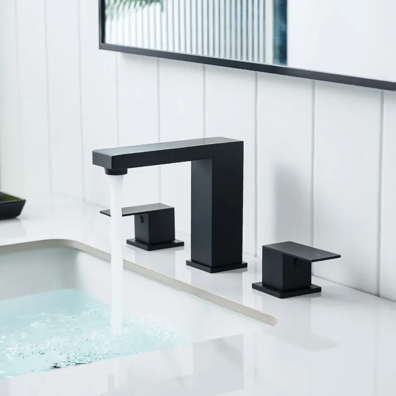 Matte Black Double Handle 3 Hole 8 Inch Widespread Bathroom Faucet