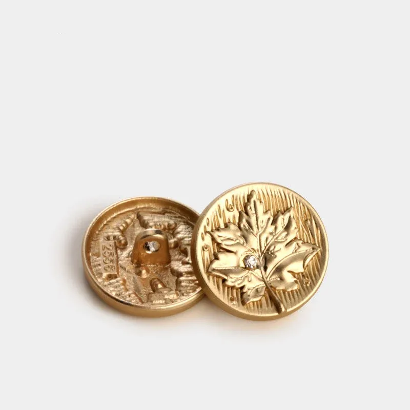 Maple Leaf Metal Sew-On Buttons for Coats & Cardigans, 20-Pack Gold