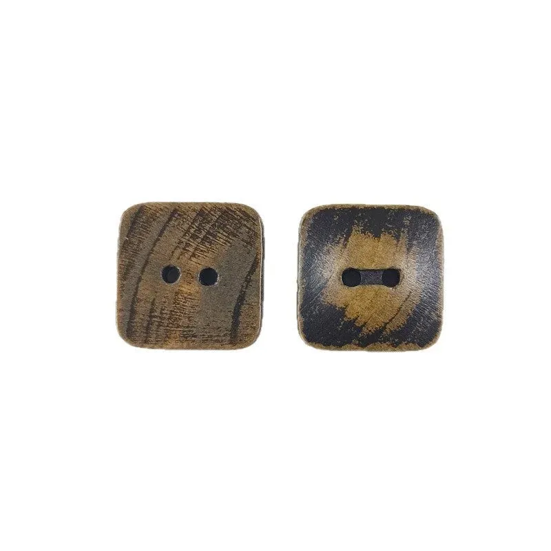 Coffee Brown Natural Wood Square 2-Hole Vintage Distressed Buttons 30pcs