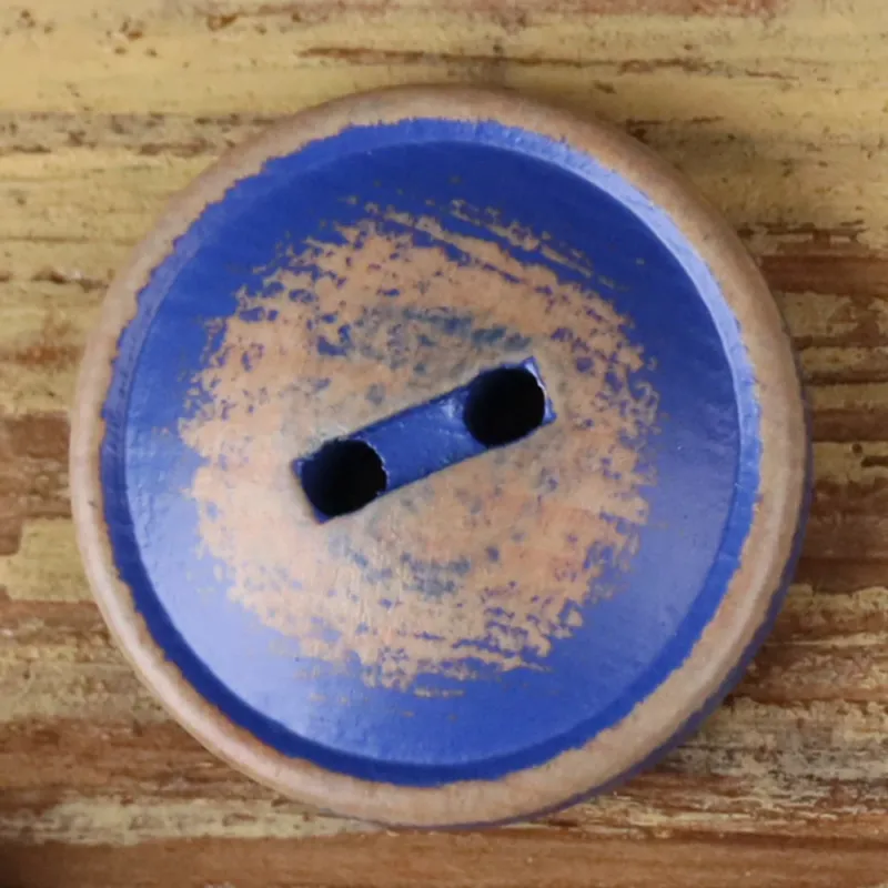 Round Wood 2-Hole Buttons 30pcs for Children's Clothing Cotton Shirts Coats Blue