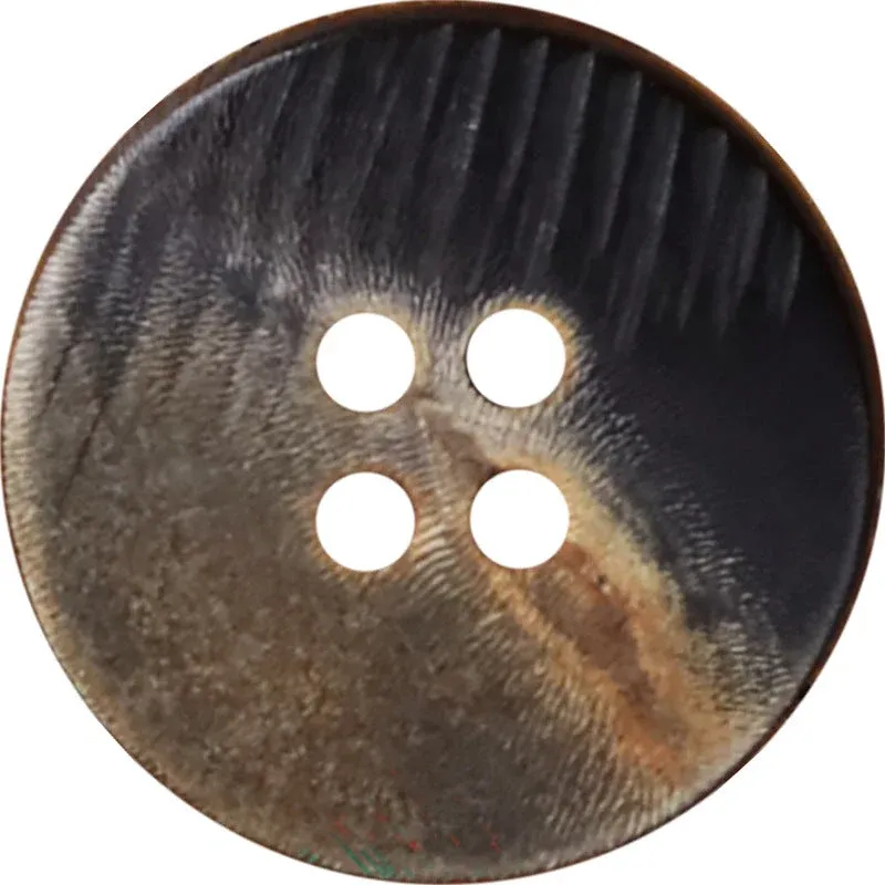 Black Flat-Scorched Natural Horn Buttons 4-Hole for Coat Jacket | Pack of 20