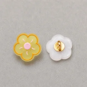 15mm Iridescent Floral Embossed Resin Shank Buttons – 20PCS Yellow