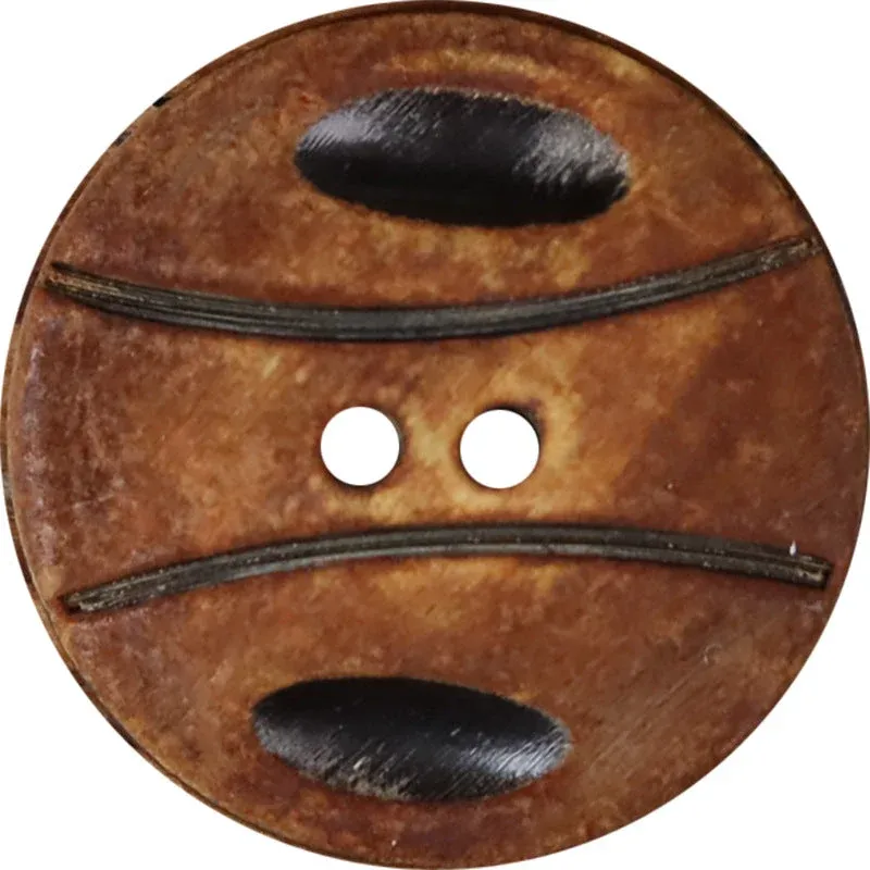 25mm Basketball Texture Black Scorched Handmade Horn Buttons 2-Hole | Pack of 10