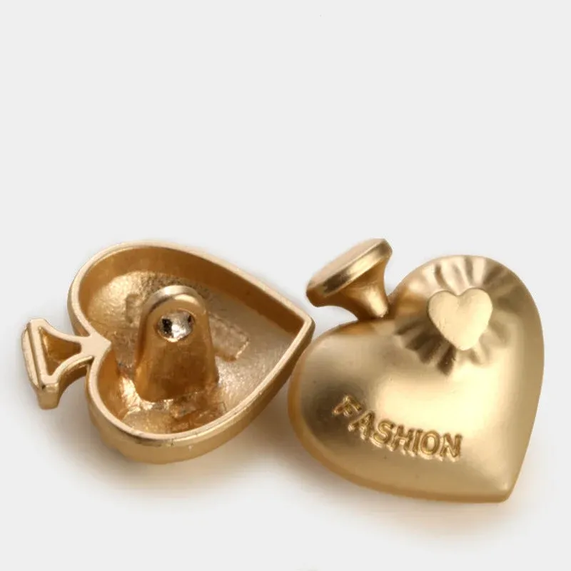 Heart-Shaped Metal Buttons for Coats & Cardigans, 20-Pack Gold