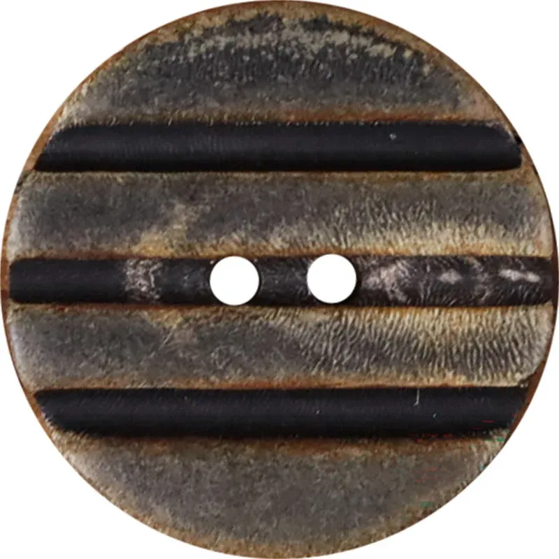 Grooved 2-Hole Natural Horn Buttons | Distressed Artisan Coat Buttons | Pack of 20