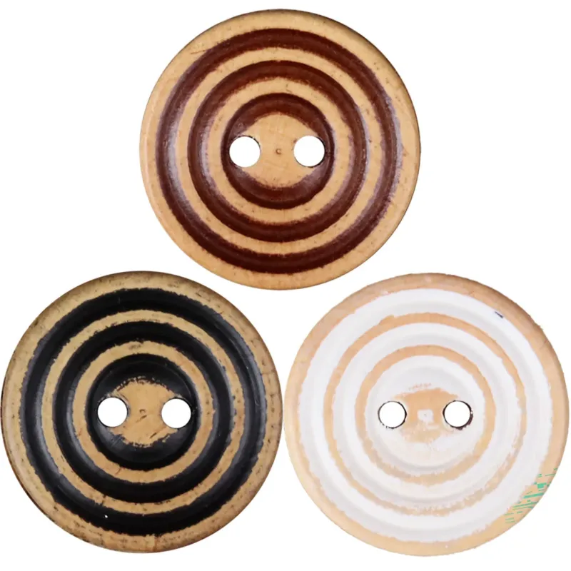 Vintage Wood Double-Ring Round 2-Hole Buttons 30pcs for Children's Clothing