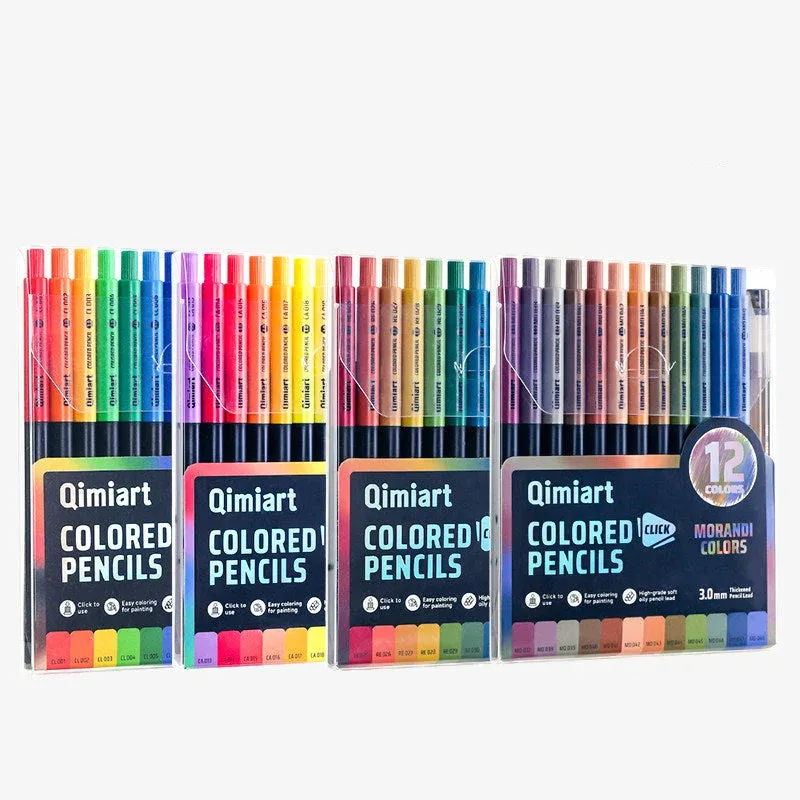 Qimiart Click Retractable Colored Pencils 48 Pack Oil-Based Includes Sharpener Set A