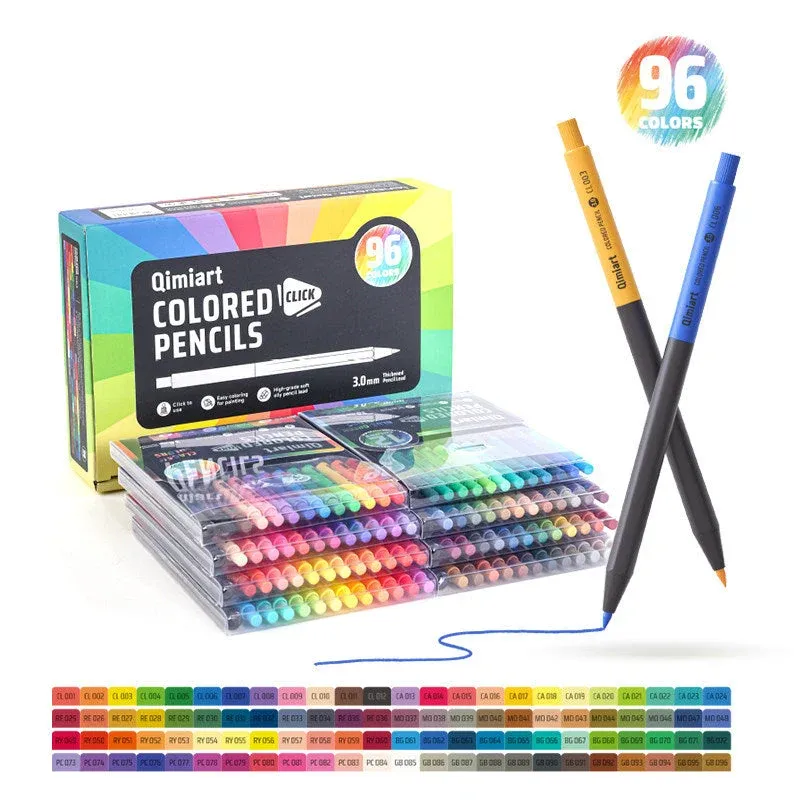 Qimiart Click Retractable Colored Pencils 96 Pack Oil-Based Includes Sharpener
