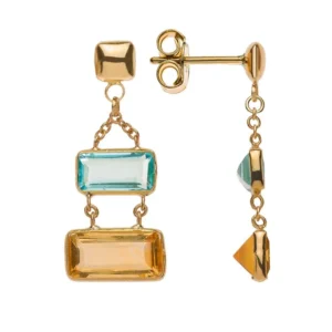 Ohrhänger Gelbgold 750 mit Blautopas und Citrin